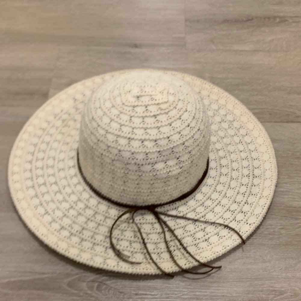 Charlotte Russe Cream Hat with Brown Accent
